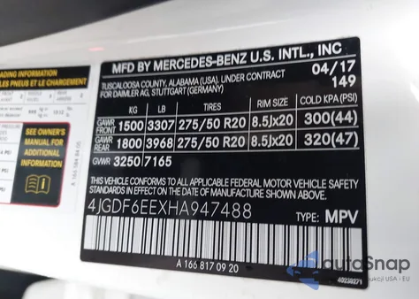 2017 Mercedes-Benz Gls 450 4Matic z USA, uszkodzony, nr VIN 4JGDF6EEXHA947488